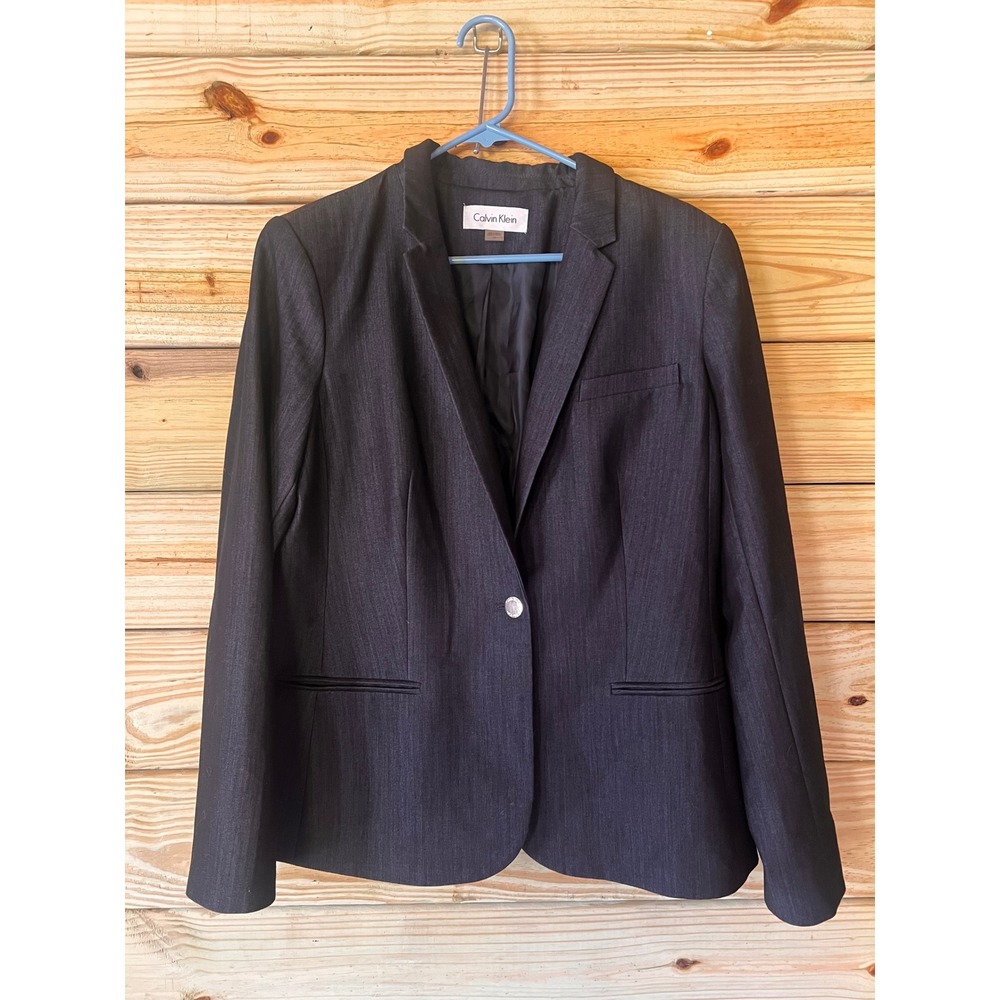 Calvin Klein Men‎ Blazer Jacket Charcoal Gray Pinstripe Single Button Size 14